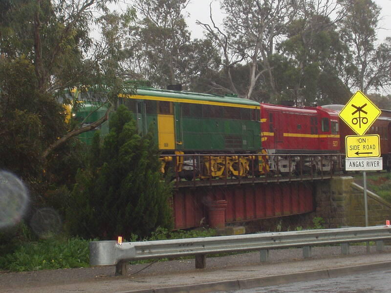 958 and 507 on the Angas River bridge at Strathalbyn